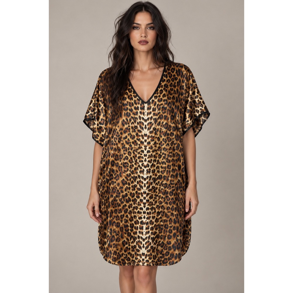 Goth Whimsigoth Leopard Caftan Dress Satin Animal Print Glam Mob Wife OS